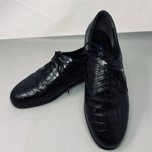 Easy Spirit Anti-Gravity Shoes Womens 9.5 D  Black Croc Embossed Leather Comfort